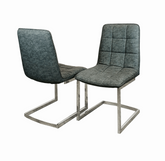 Pair of Tara Dark Grey Faux Leather Dining Chair Solid Furniture UK