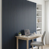 Blue on grey felt acoustic slat wall panels 240x32cm UK
