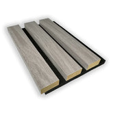 Grey oak acoustic slatted wall panels 240x32cm UK interior