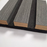 Black oak acoustic slatted wall panels 240x32cm UK interior