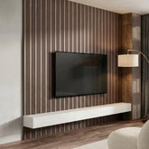 Multi-width walnut acoustic wall panels 60x240cm UK interior Prime Furnishing