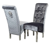 Emma Chrome Grey Shimmer Velvet Dining Chairs SOLID FURNITURE