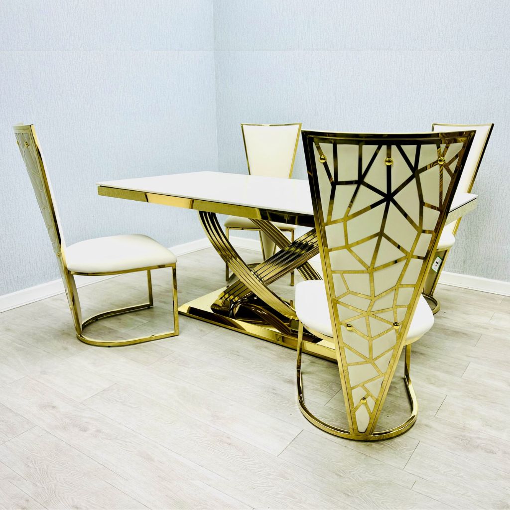 Elina Gold Marble Dining Table with Vienna Dining Chair