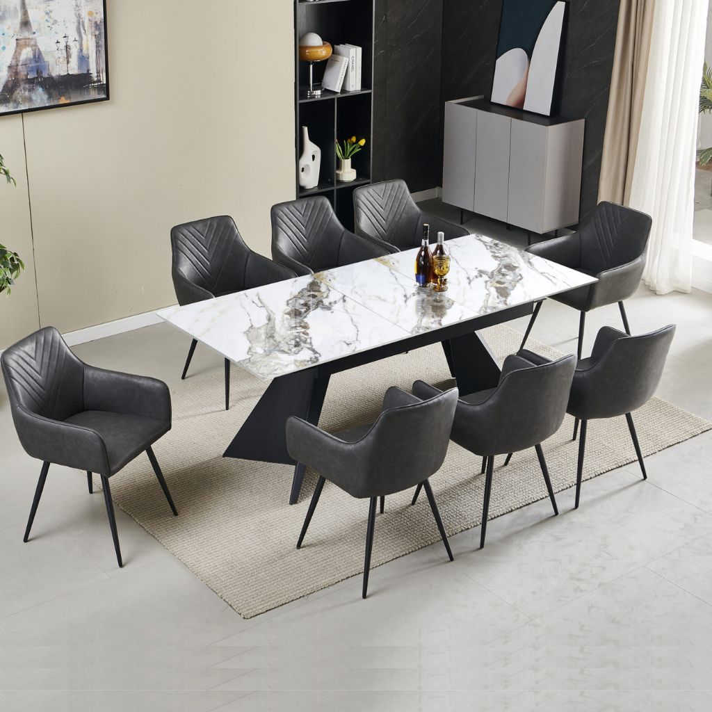 Chicago Extending Ceramic Table with Stanford Grey Chairs
