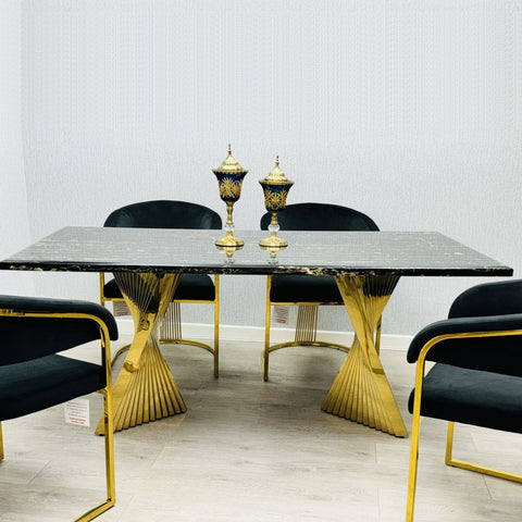 Ravello Black & Gold Table with Prado Black Chairs