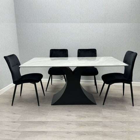 Caroline Grey Ceramic Top Dining Table with Windsor Chairs