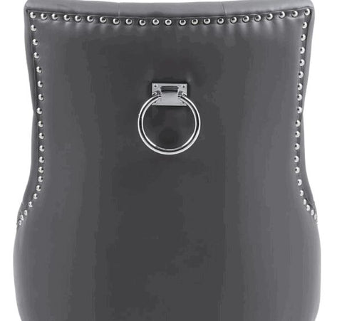 Pair of Valencia Grey PU Leather Dining Chair Ring Knocker - Exclusive Interior