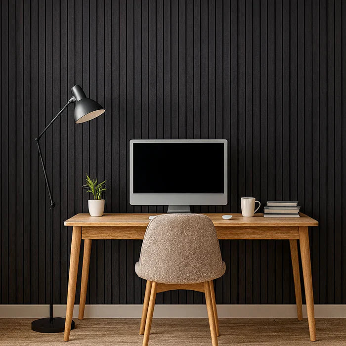 Black oak veneer acoustic wall panels easy install Prime Furnishing UK

