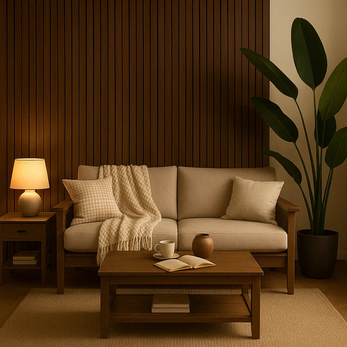 Wide slat smoked oak wall panel easy install Prime Furnishing UK

