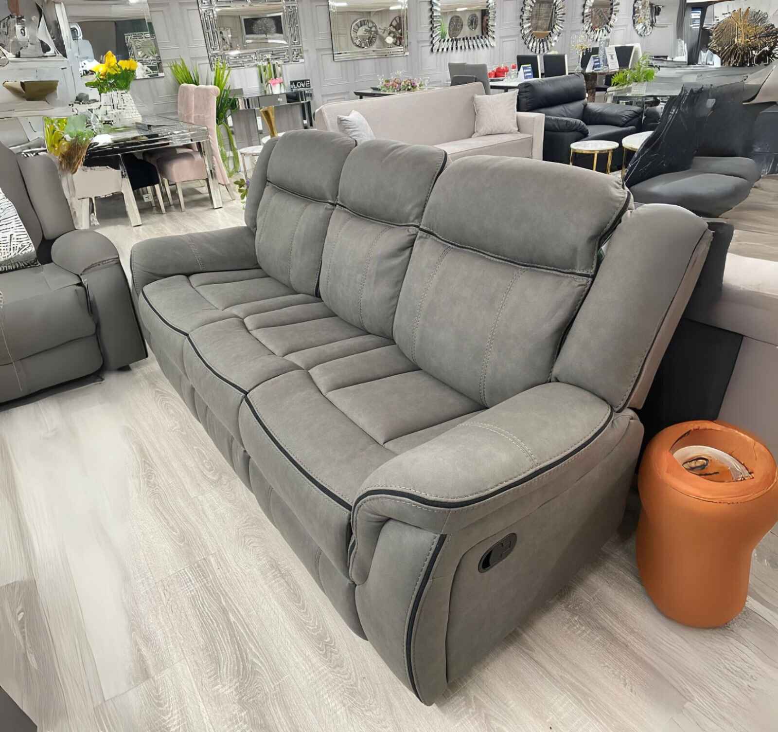 3+2 Grey Suede Leather Recliner Sofa Set - SOLID FURNITURE LTD