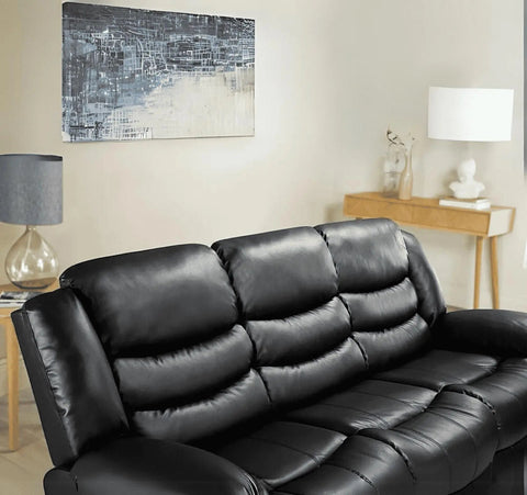 3+2 Roma Black Leather Recliner Sofa SOLID FURNITURE LTD