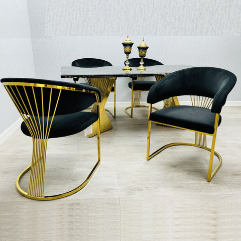 Ravello Black & Gold Table with Prado Black Chairs