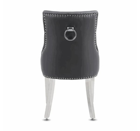 Pair of Valencia Grey PU Leather Dining Chair Ring Knocker - Exclusive Interior