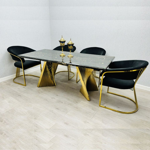 Ravello Black & Gold Table with Prado Black Chairs