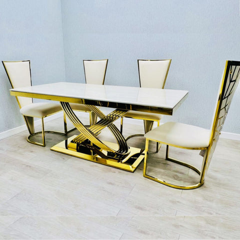 Elina Gold Marble Dining Table with Vienna Dining Chair