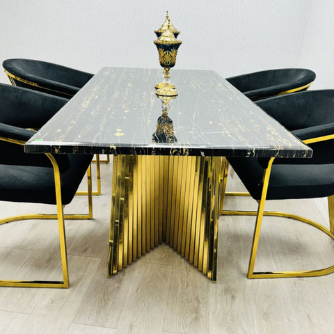 Ravello Black & Gold Table with Prado Black Chairs