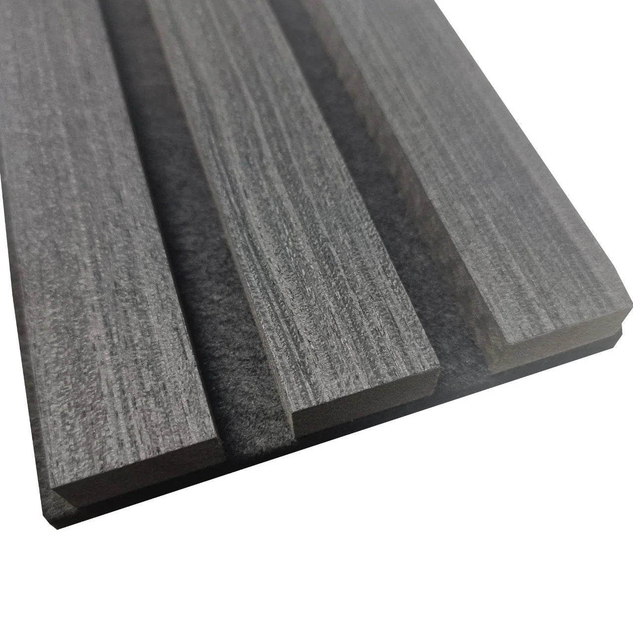 Charcoal real wood acoustic slatted wall panel 60x240cm UK interior

