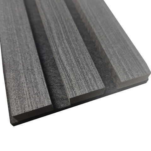 Charcoal real wood acoustic slatted wall panel 60x240cm UK interior

