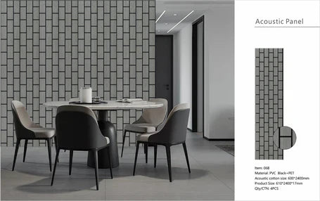 Light grey brick-pattern acoustic wall panel décor

