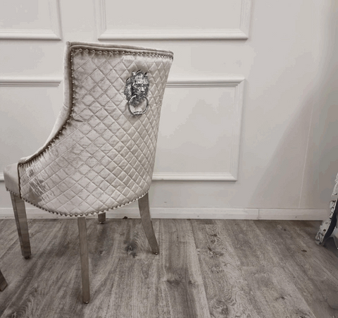 Bentley Chrome Beige Velvet Dining Chairs (3)