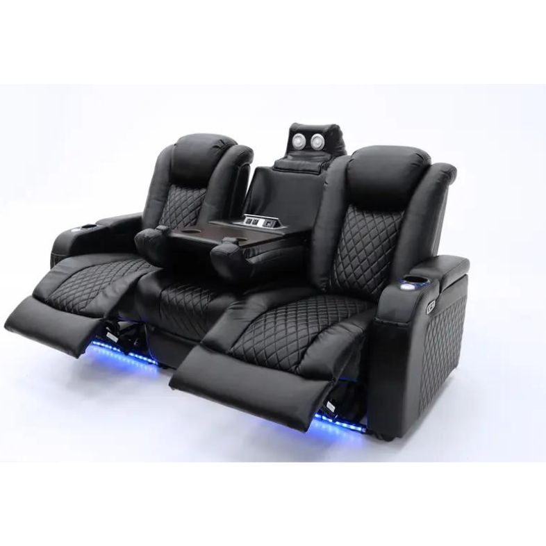 Black 3 Seater Electric Recliner with LED and USB