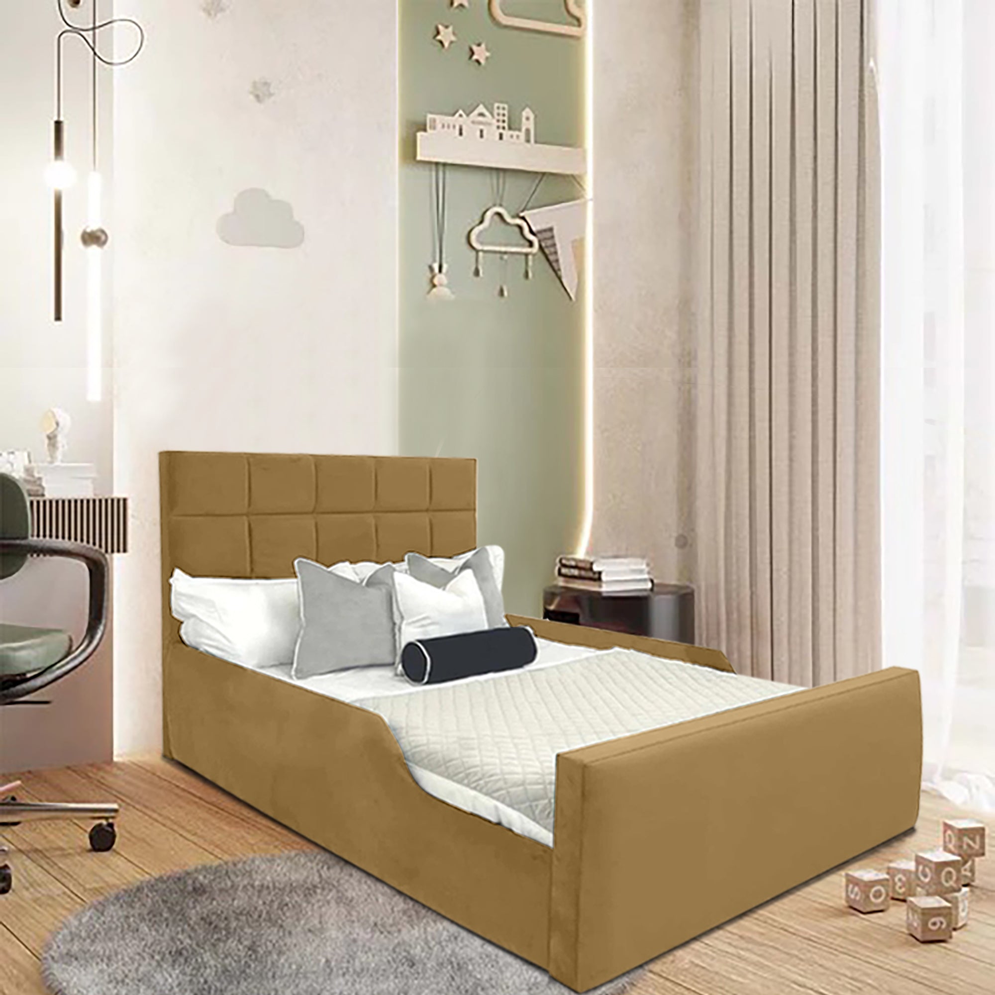 Carter Kids Bed Plush Velvet with Safety Siderails - Exclusive Interior