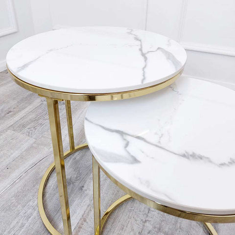 Cato nest of 2 gold side tables solid furniture uk