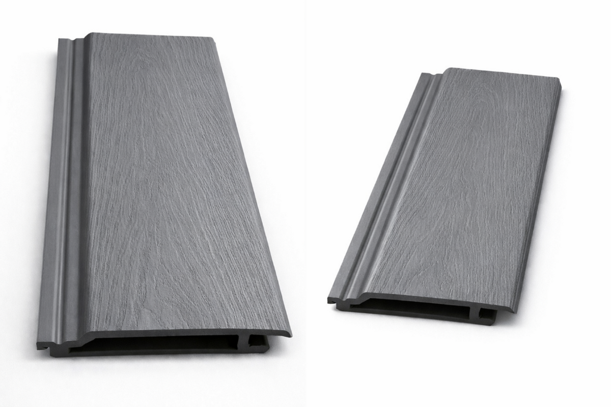 Grey composite wall cladding panel with wood grain texture – Prime Furnishing UK

