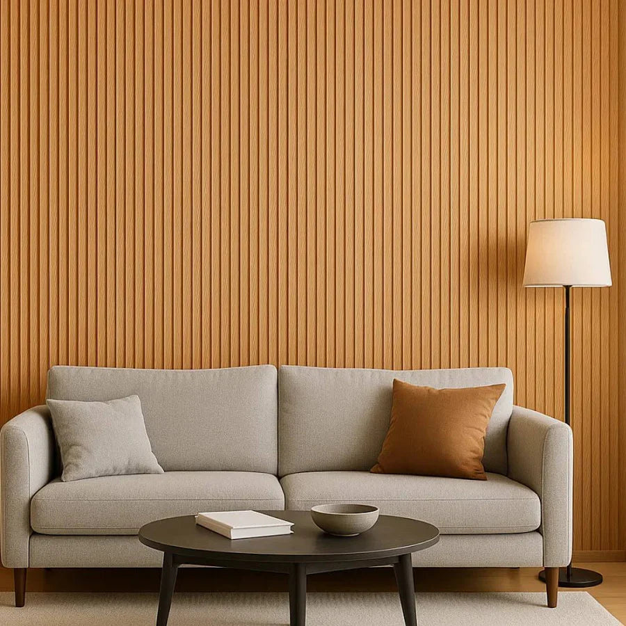 Light oak wave wall panel with interlocking WPC cladding and modern 3D wave design for decorative interior walls.

