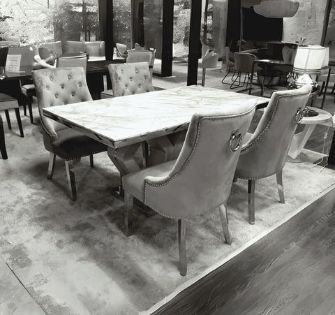 Majestic Grey Marble Dining Table With Grey Majestic Chairs SOLID FURNITURE