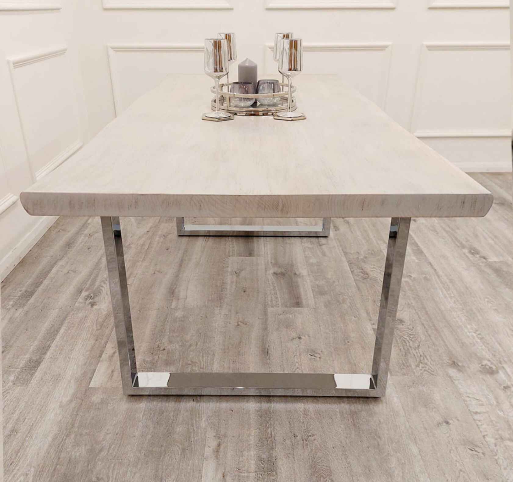 Freya Pine Wood Dining Table – Chrome Legs SOLID FURNITURE