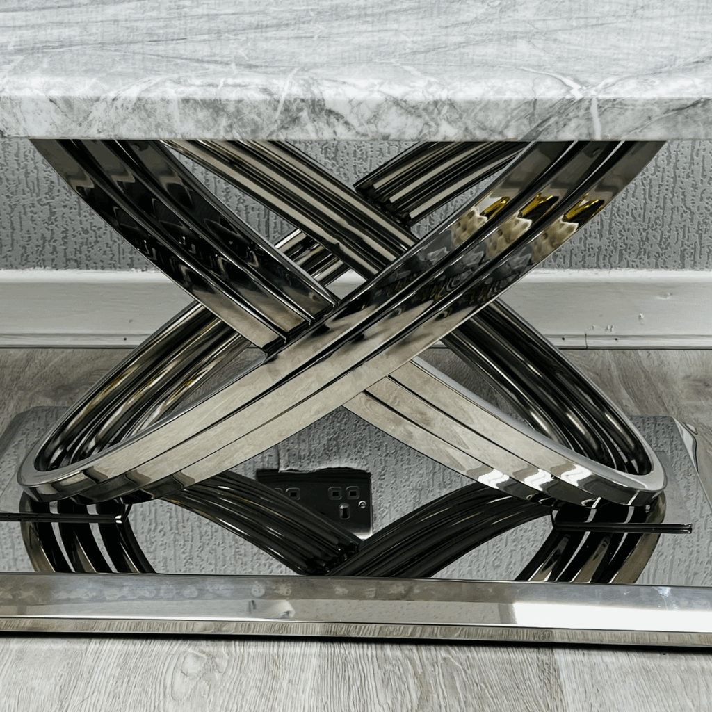 Elina Grey Marble Coffee Table With Chrome Frame Solid Furniture UK