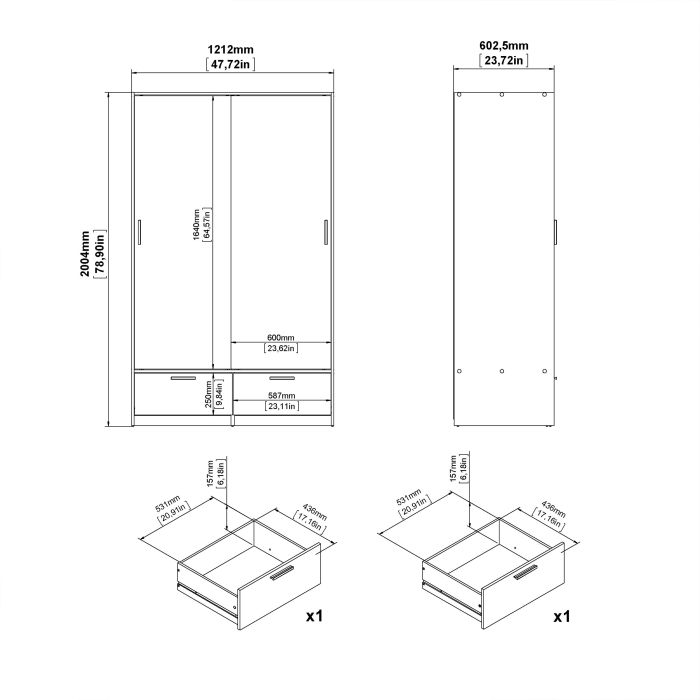 Line White & Concrete Sliding Door Wardrobe - Exclusive Interior