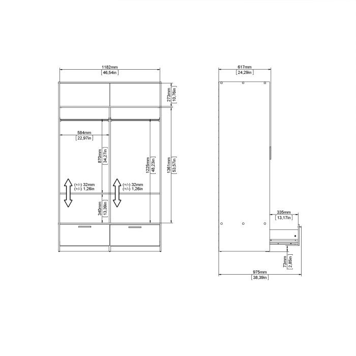 Line White & Concrete Sliding Door Wardrobe - Exclusive Interior