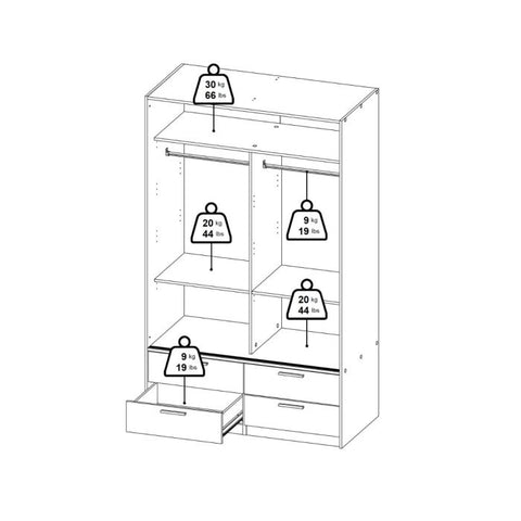 Line Wardrobe with 2 Sliding Doors and 4 Drawers