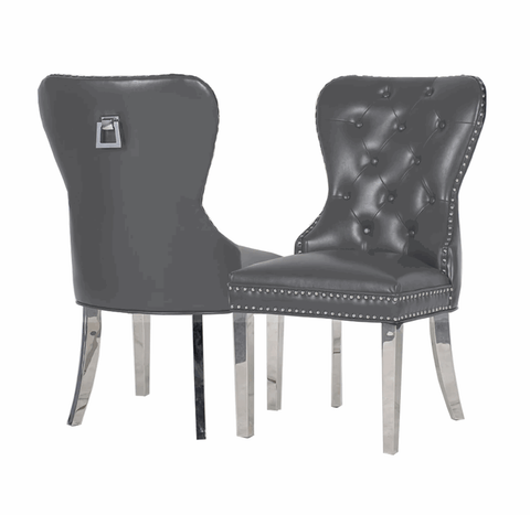 Pair of Mayfair Dark Grey PU Leather Dining Chair With Square Knocker Solid Furniture UK