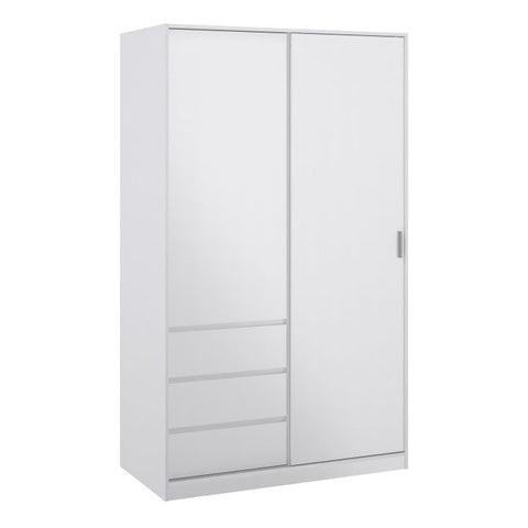 Naia High Gloss White 2 Doors Wardrobe with 3 drawers 
