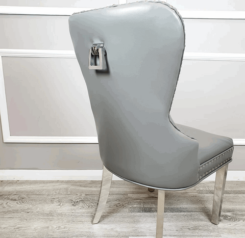 Pair of Mayfair Light Grey PU Leather Dining Chair With Square Knocker Solid Furniture UK