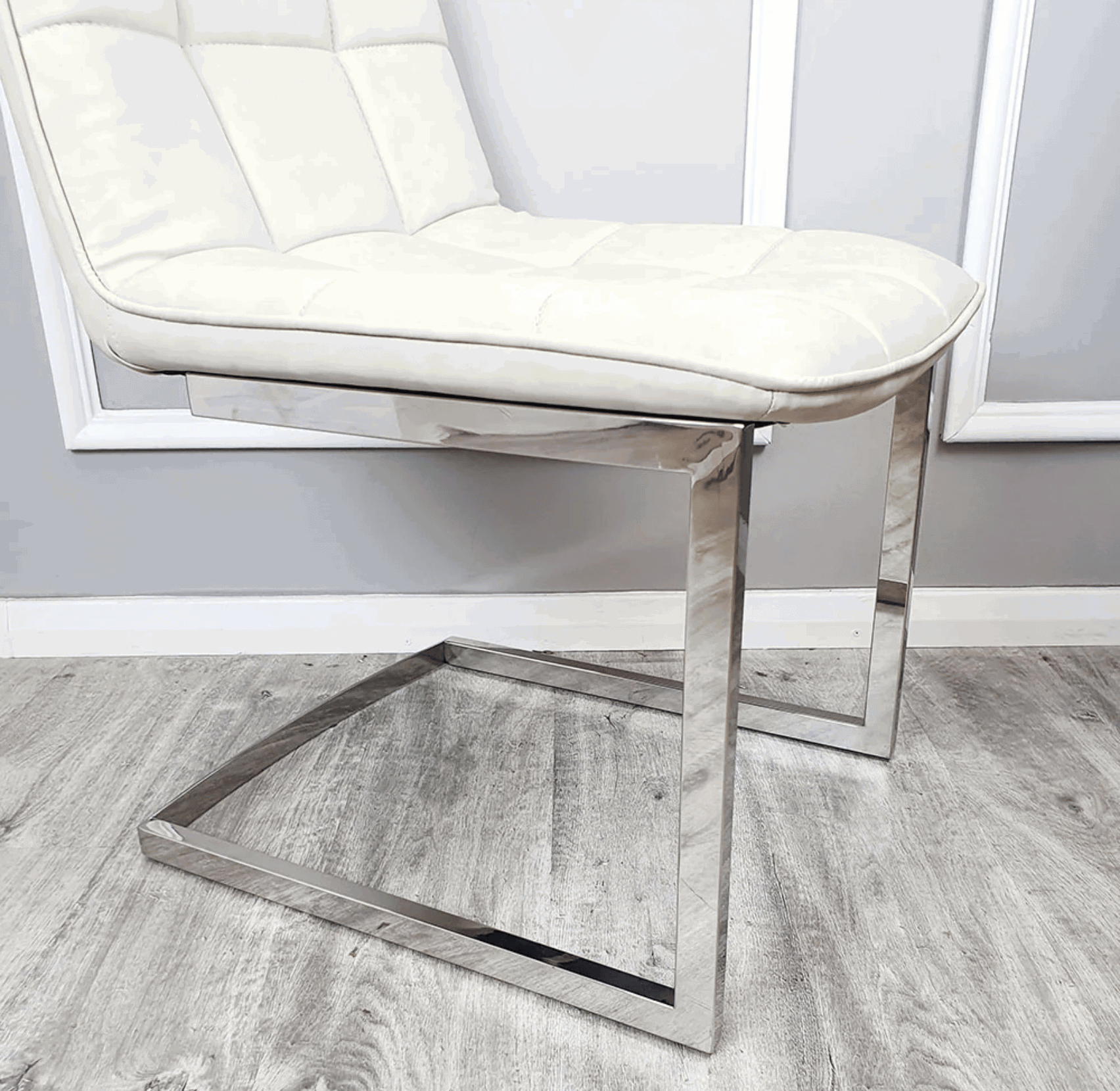 Pair of Tara Cream Faux Leather Dining Chair Solid Furniture Uk