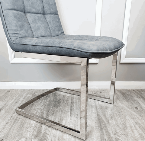 Pair of Tara Dark Grey Faux Leather Dining Chair Solid Furniture UK