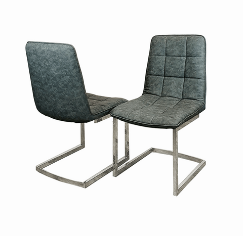 Pair of Tara Dark Grey Faux Leather Dining Chair Solid Furniture UK