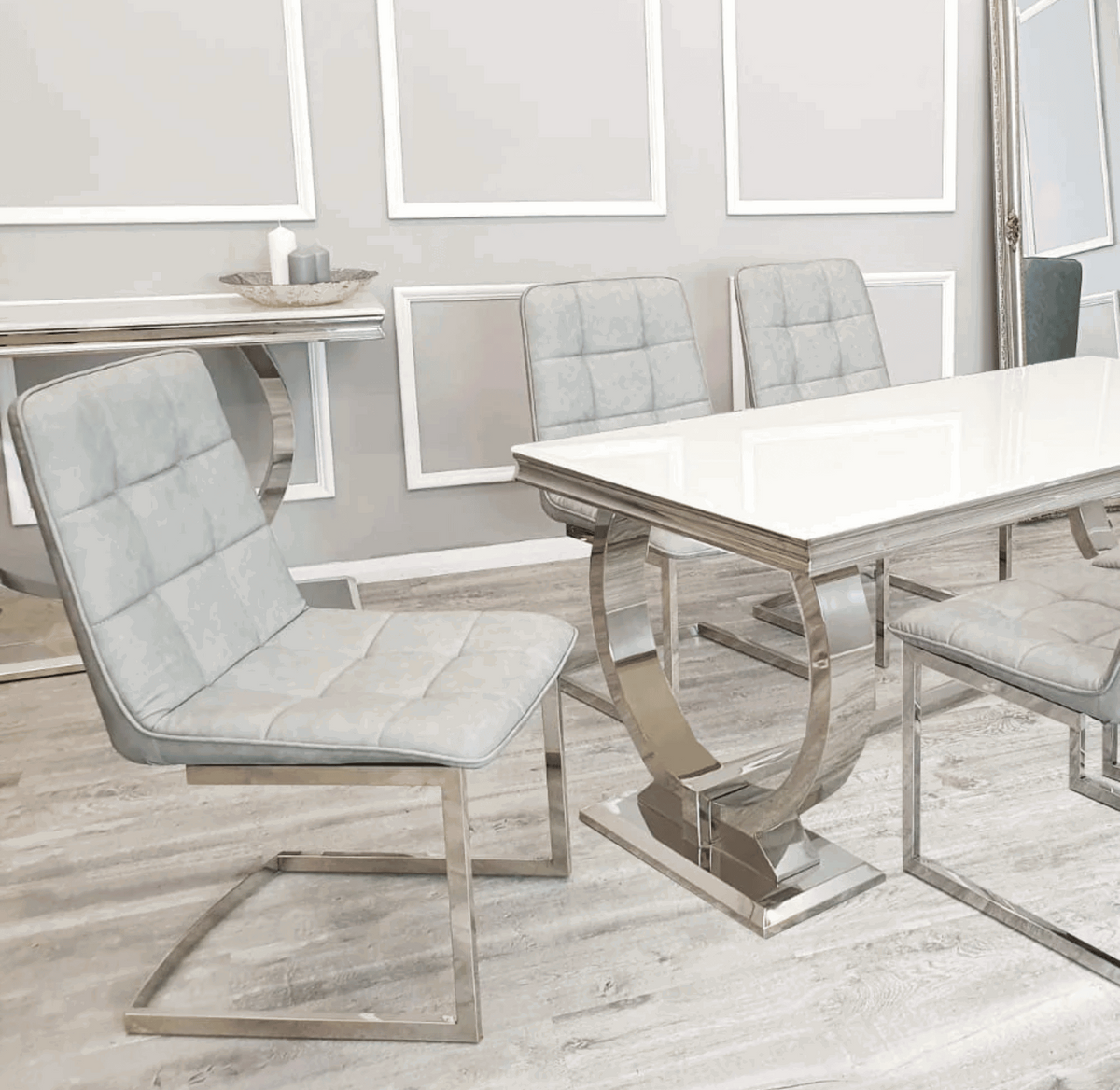 Pair of Tara Light Grey Faux Leather Dining Chair Solid Furniture UK