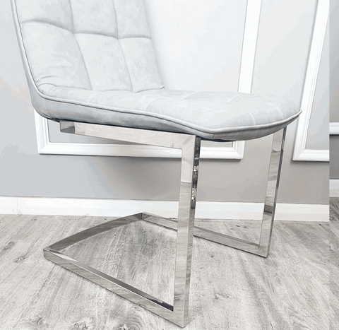 Pair of Tara Light Grey Faux Leather Dining Chair Solid Furniture UK