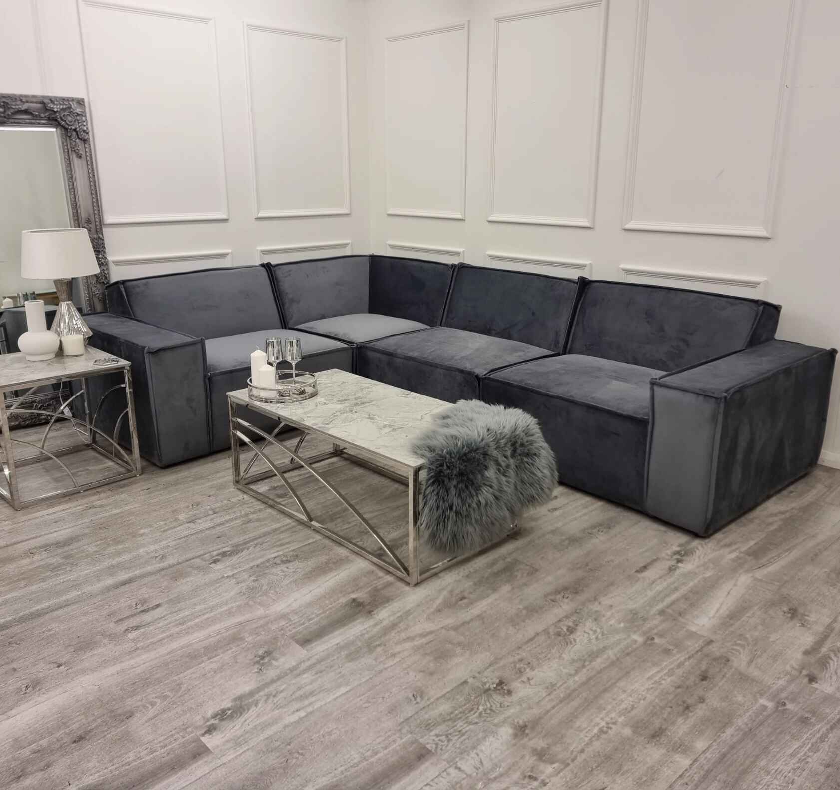 Midland Velvet 4 Seater Corner Couch SOLID FURNITURE