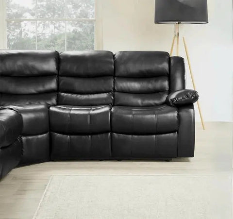 Roma Leather Recliner Corner Sofa Black