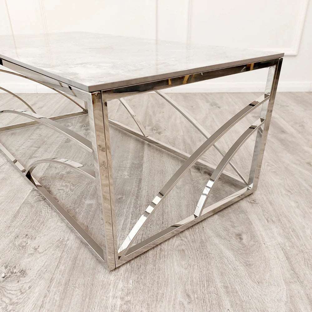 Stella Stone Top Chrome Frame Coffee Table Solid Furniture UK