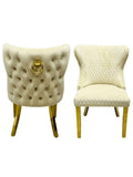 Pair of Cream Velvet & Gold Knocker Dining Chairs