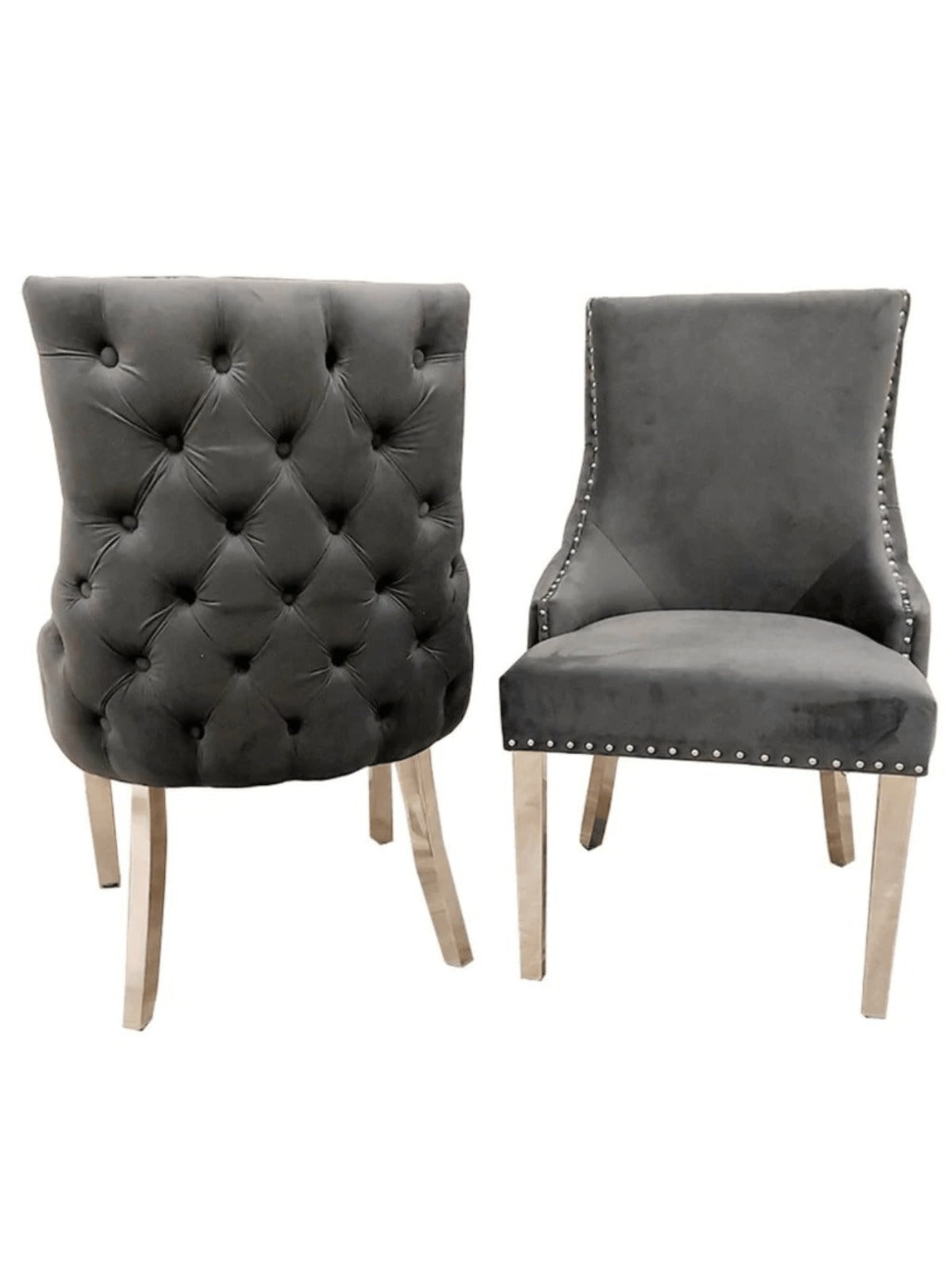 Kensington Grey Fabric Deep Button Back Chairs SOLID FURNITURE LTD