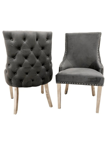 Kensington Grey Fabric Deep Button Back Chairs SOLID FURNITURE LTD