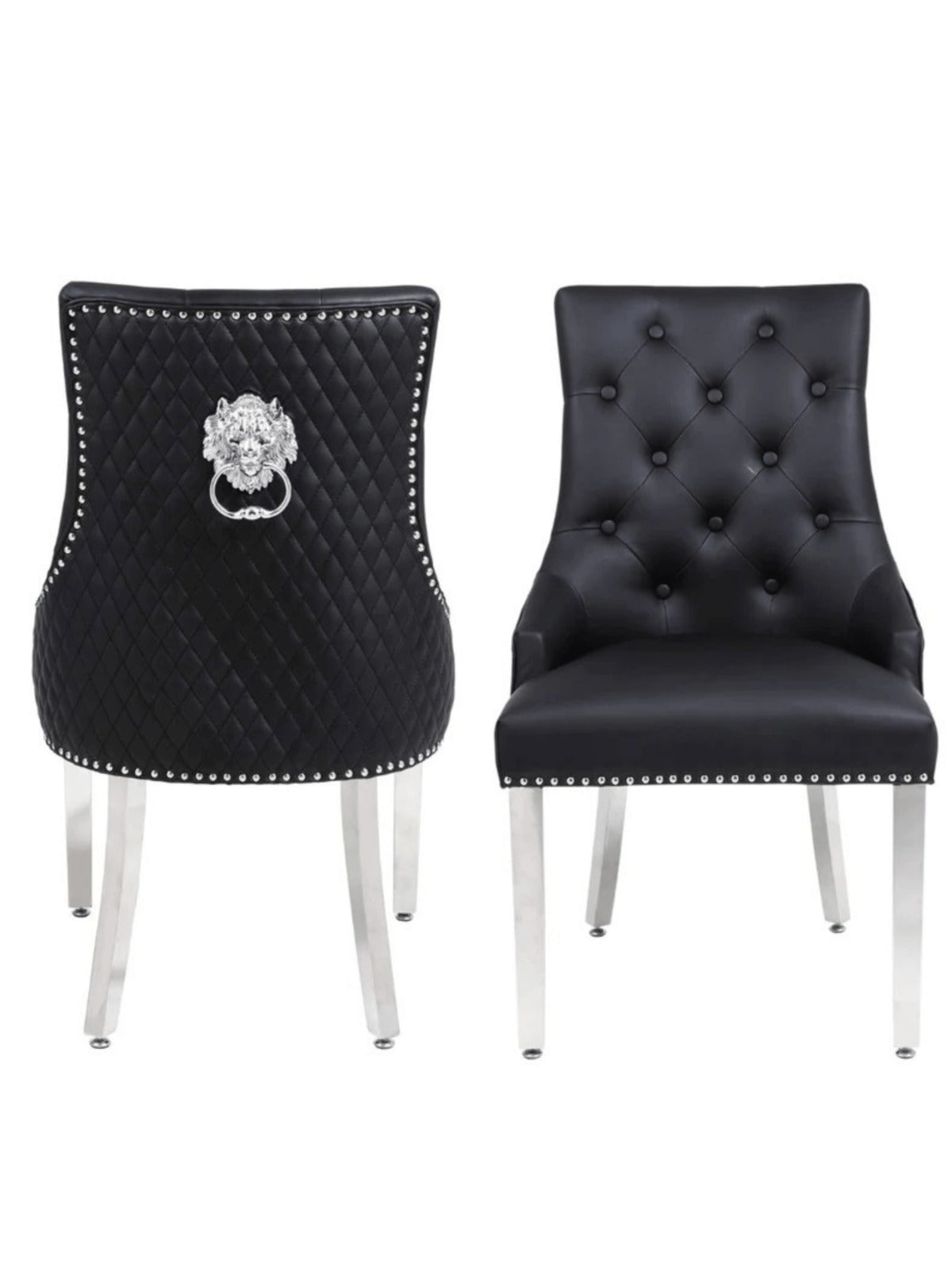 Pair of Bentley Black Leather Knocker Chairs SOLID FURNITURE LTD